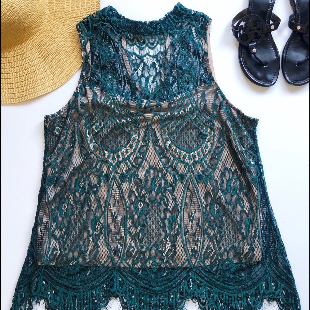 Green chocker lace tank top